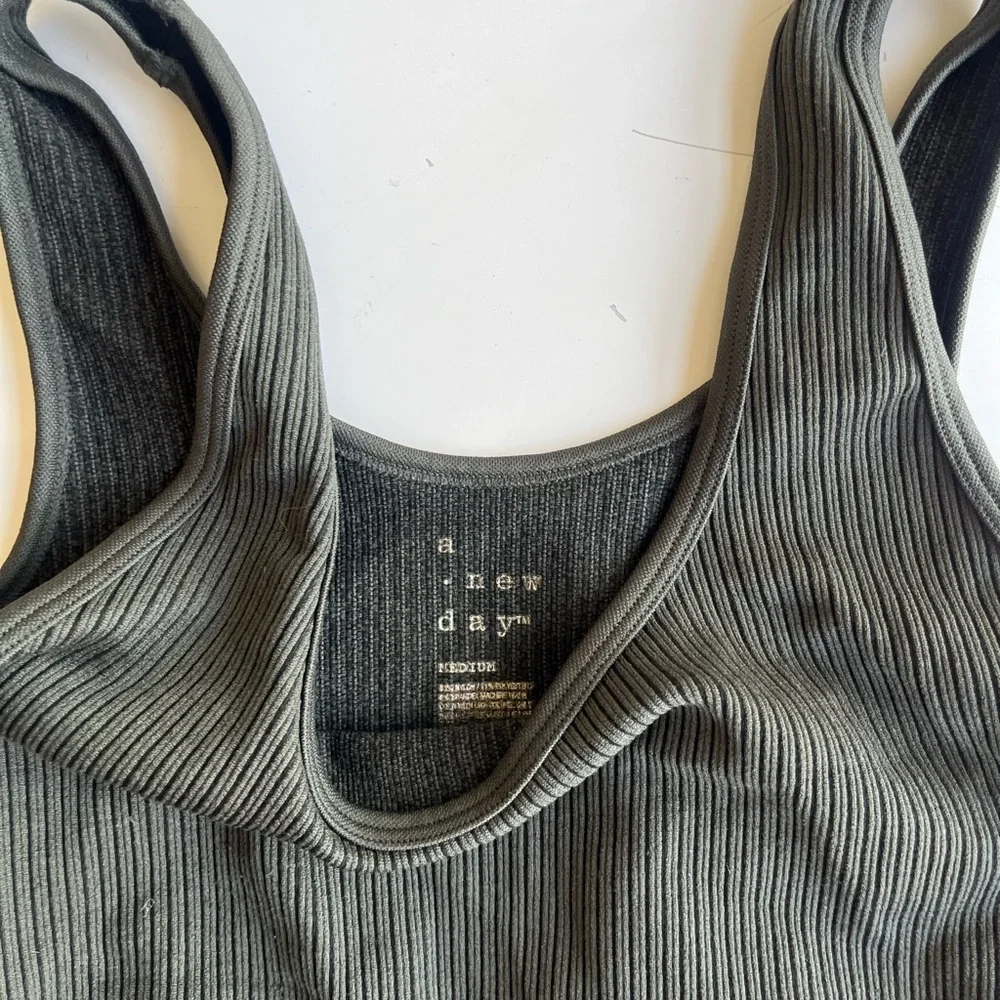 Olive Ribbed Tank Top - Picture 2 of 2